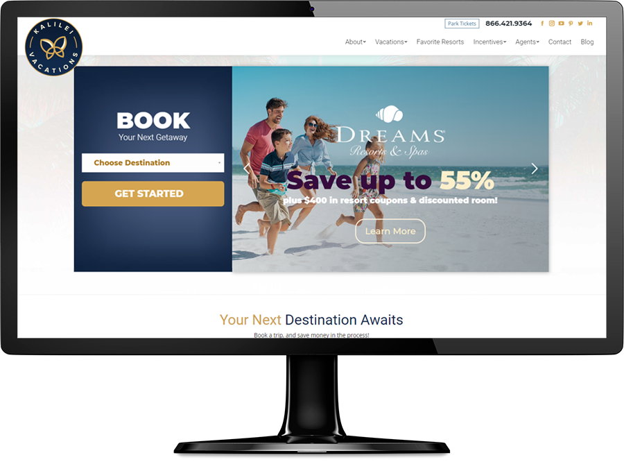 Kalilei Vacations website desktop view