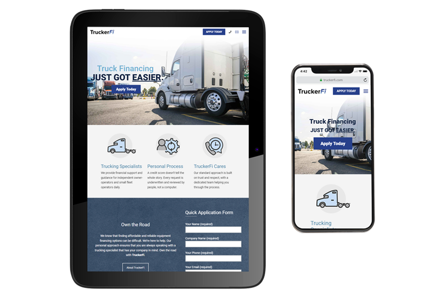 TruckerFi website tablet and mobile view