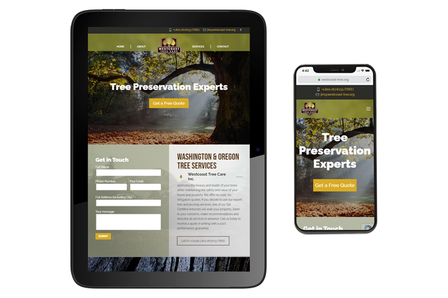 Westcoast Tree Care website tablet and mobile view